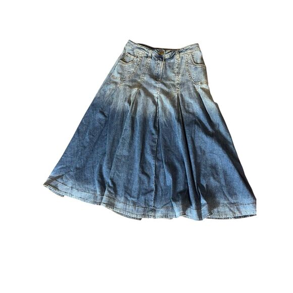 BEAUTIFUL Y2K Soft Surroundings Ombre Denim Maxi Skirt Flare Pleats Pockets Vint - Picture 1 of 8